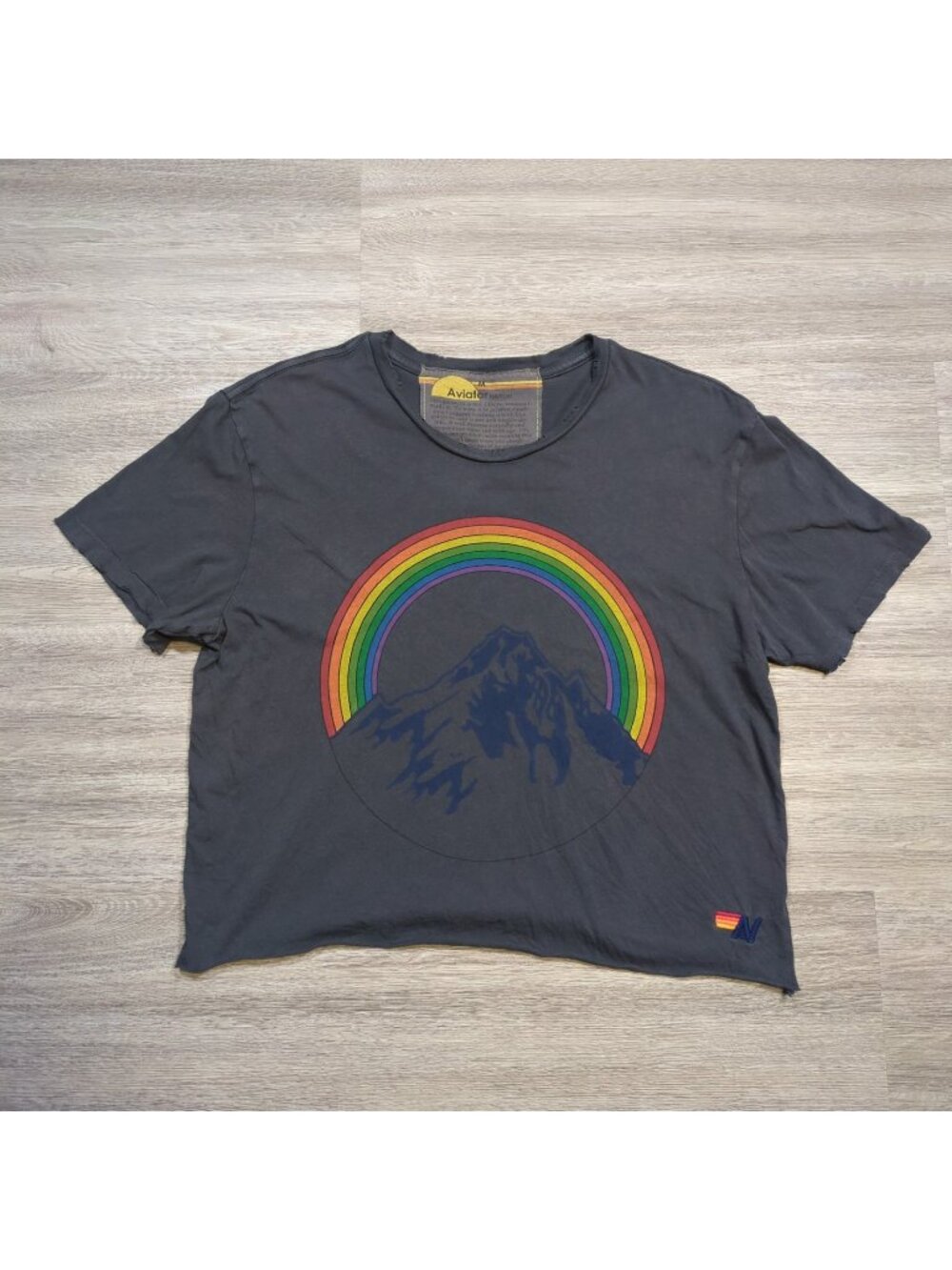 Aviator Nation Chasing Rainbows Cropped Shirt Women's Medium Boxy Fit Distressed